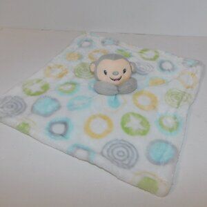 Gray Cream Monkey Circles Swirls Blue Green Plush Security Blanket Baby Lovey